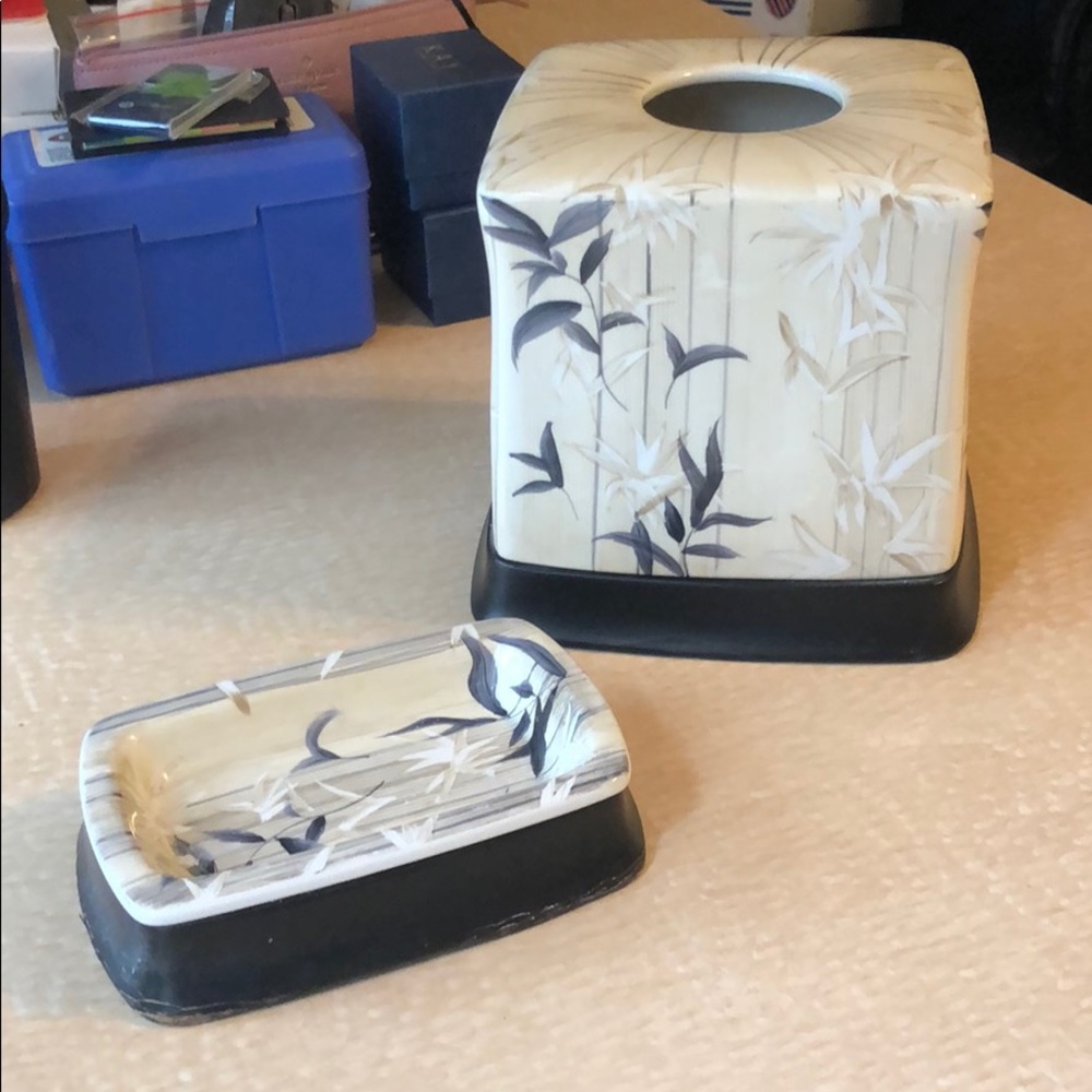 Soap dish and tissue holder set